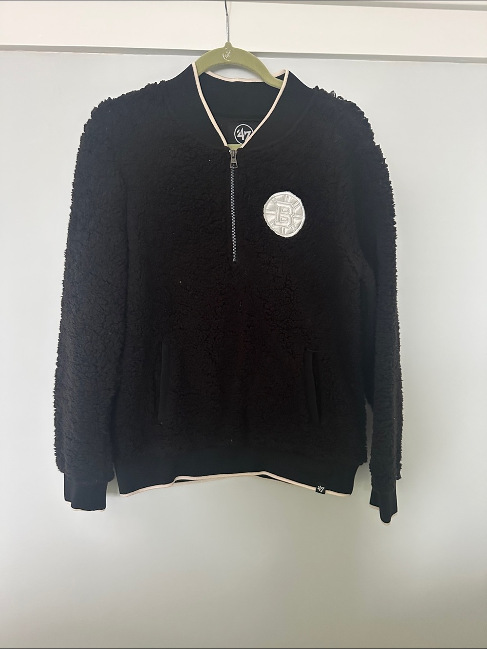 47 Brand woman’s Black Sherpa Zip Pullover with Cream Trim